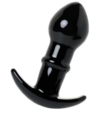 Чёрная стеклянная анальная втулка Sexus Glass с ограничителем - 11,5 см.